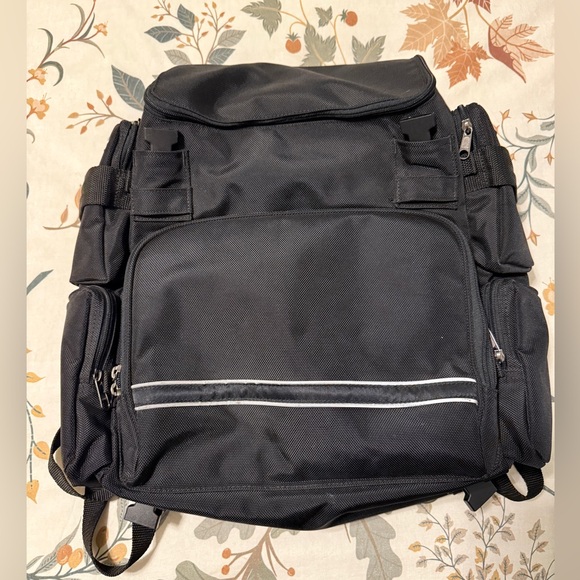 T-Bags Black Canvas Moto Backpack‎